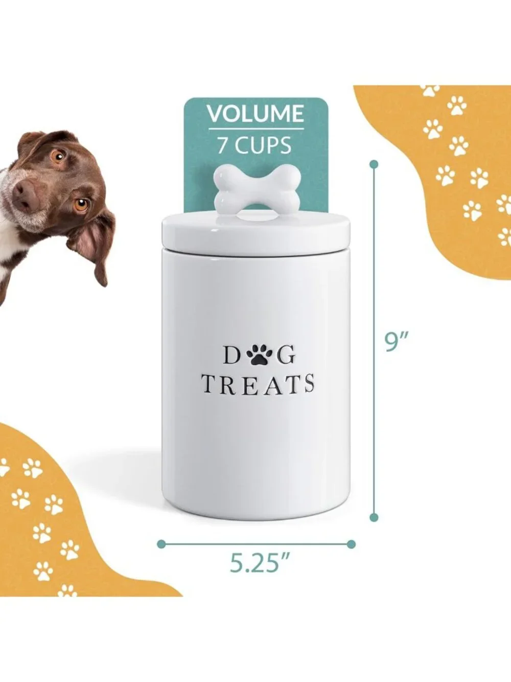 Airtight Large Dog Treat Storage Jar - Cute Rustic Ceramic Canister for Kitchen